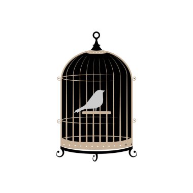 Bir kafes simgesinde kuş tasarım vektörleri çizimi