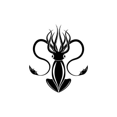 Beyaz arkaplanda resimli siluet mürekkep balığı silueti vektörü