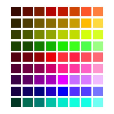 renk paleti kırmızı, yeşil, sarı, mor, pembe, mavi