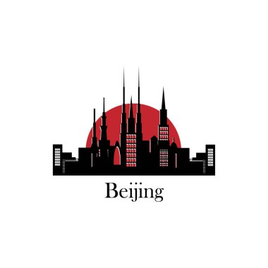 Pekin 'in yüksek binalarının silüetleri vektör illüstrasyon tarzında.