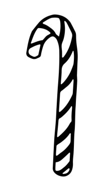 Naneli şeker kamışı. Noel lolipopunun taslağı. El çizimi vektör çizimi. Tek parça beyaz üzerine izole..