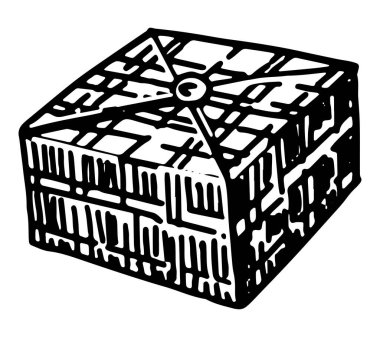 Kare şeklinde hediye kutusu. Tatil özeti skeci. El çizimi vektör çizimi. Tek ana hatlı clipart beyaz üzerinde izole..