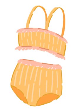 Mayo karikatür klipsi. Yazlık giysiler, plaj tatili aksesuarları beyaza izole edilmiş karalamalar. Modern stilde vektör illüstrasyonu..