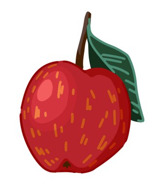 Elma meyvesi parçası. Olgun meyve karalaması beyaza izole edilmiş. Çizgi film tarzında renkli vektör illüstrasyonu..