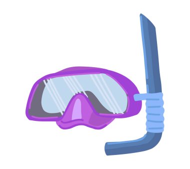 Yüzme maskesi tırmanışı. Yaz tatili aktiviteleri beyaza izole edilmiş karalama. Çizgi film tarzında renkli vektör illüstrasyonu..