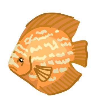 Egzotik balık tırpanı. Tek karalama sualtı tropikal faunası beyaza izole edilmiş. Çizgi film tarzında renkli vektör illüstrasyonu..