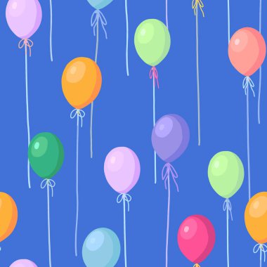 Balon süsü. Uçan şişme toplar karikatür vektörsüz desen. Çocuklar için parlak modern tasarım, parti, tatiller, festival..