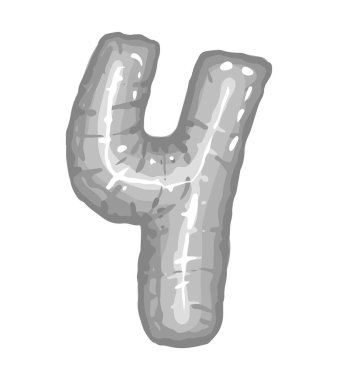 Gümüş renkli dört balon numarası. El çizimi vektör çizimi. Doğumgünü partisi için tek bir grup beyaz üzerine izole edilmiş..