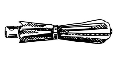 Katlanmış şemsiye karalaması. Yağmurlu hava aksesuarlarının ana hatları. El çizimi vektör çizimi. Beyaz arkaplanda tek bir clipart izole..