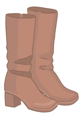 Doodle of women's high boots. Cartoon clipart of autumn footwear. Vector illustration isolated on white background..