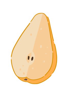 Yarım bir armut meyvesine tırman. Sonbahar bahçe hasadı. Çizgi film vektör çizimi beyaz arkaplanda izole edildi..