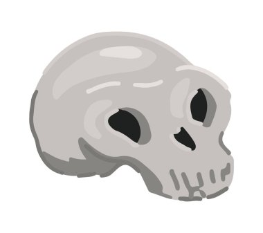 Komik insan kafatası karalaması. Çizgi film tarzında cadılar bayramı renkli vektör çizimi. Beyaz arkaplanda izole edilmiş ürkütücü dekor için tırman..