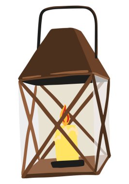 Mumlu fener. Kış karakterinin renkli karikatürü. El çizimi vektör çizimi. Tek çizim beyaz arkaplanda izole edildi. Noel tasarımı, yazdırma, çıkartma, kart, dekor elementleri.