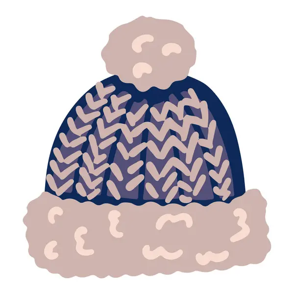 Sıcak şapka, kış aksesuarı. Renkli kıyafet karikatürü. El çizimi vektör çizimi. Tek çizim beyaz arkaplanda izole edildi. Tasarım, yazdırma, çıkartma, kart, dekor, paket için element.