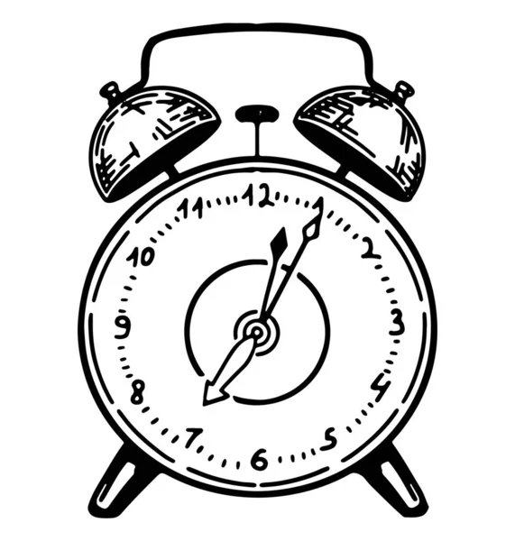 Alarm Clock Sketch Classic Clock Home Device Outline Clipart Hand — Stock Vector