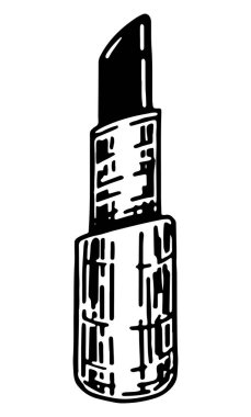 Ruj, klipsli resim. Kozmetik dudak makyajı aksesuarı. El çizimi vektör çizimi beyaza izole edildi..