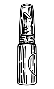 Ruj, klipsli resim. Kozmetik dudak makyajı aksesuarı. El çizimi vektör çizimi beyaza izole edildi..