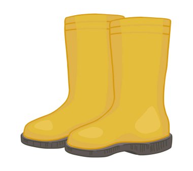 Lastik botlar karalıyor. Bahçıvanlık malzemeleri, yağmurlu hava aksesuarları. Çizgi film vektör çizimi beyaz üzerine izole edildi.