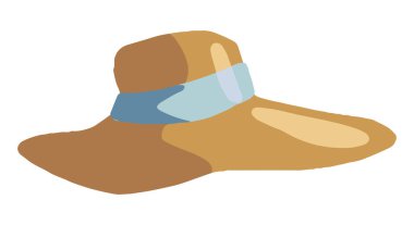 Kurdeleli kadın şapkası, yaz aksesuarı. El çizimi vektör çizimi. Renkli çizgi film karalaması. Tek çizim beyaz arkaplanda izole edildi. Tasarım, yazdırma, çıkartma, kart, dekor, paket için element.