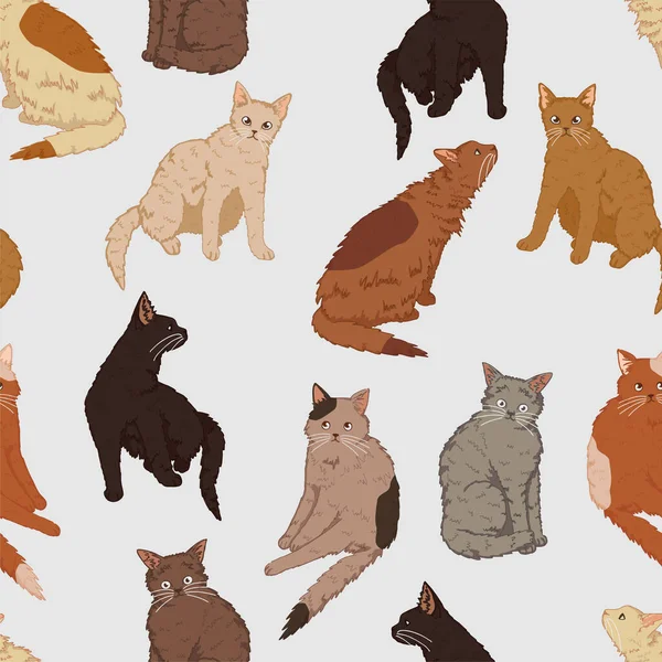 Kediler evcil hayvanlar, kedi yavruları pürüzsüz desenler. El çizimi vektör çizimi. Renkli karikatür süsü. Dekor, duvar kağıdı, arkaplan, tekstil için tasarım.