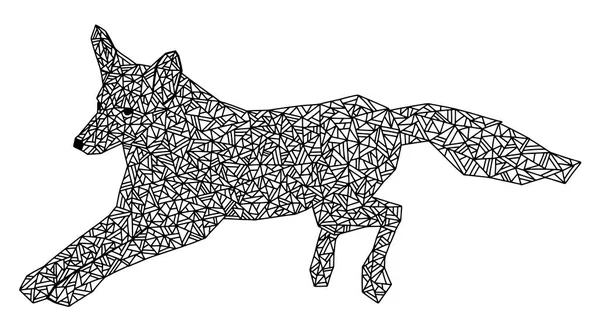 Single geometric animal. Wild running fox made of triangles and lines. Element for coloring antistress. Hand drawn abstract vector illustration. Black contour picture isolated on white for design.