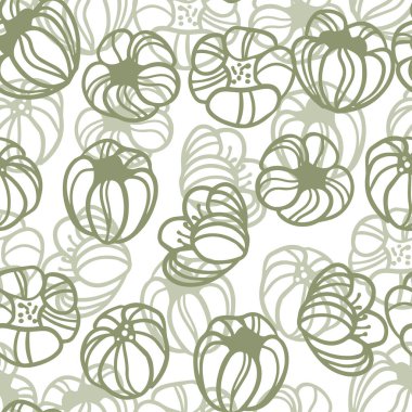 Çiçeksel el çizimi vektör pürüzsüz desen. Özgeçmişinde soyut çiçekler var. Karalama tarzında yeşil renkler. Baskı, kart, tekstil, kumaş, duvar kağıdı, dekor için basit botanik tasarımı.