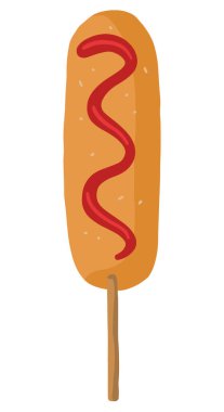 Sosisli sandviç, fast food. Düz bir şekilde elle çizilmiş vektör çizimi. Tek sandviç karalaması. Çizgi film zirvesi beyaz arkaplanda izole edildi.