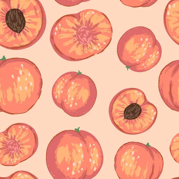 Modern tarzda şeftalinin kusursuz deseni. Taze meyvelerin çağdaş süsü.