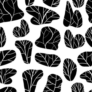 Soyut siyah beyaz ağaç silueti, çağdaş süs. Organik şekillerin kusursuz şablonu..