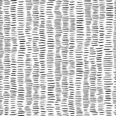 Soyut el çizimi vektör pürüzsüz desen. Yatay mürekkep darbelerinin basit arkaplanı. Yazdırma, sarma, kumaş, tekstil, duvar kağıdı için siyah monokrom süsü