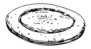 Cheesecake çöreği. Tatlı yemeğin tek bir taslağı, tatlı. El çizimi vektör çizimi. Beyaz arkaplanda ana hatlar izole edildi.