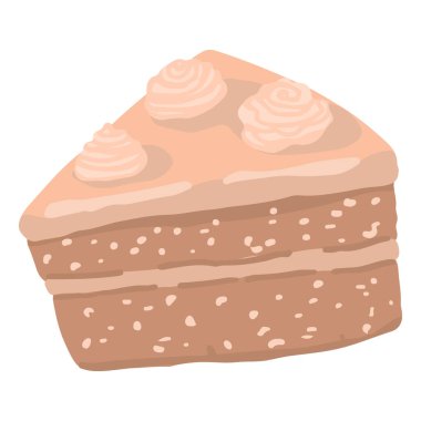 Kremalı kek dilimi. Düz bir şekilde elle çizilmiş vektör çizimi. Tek bir tatlı yemek karalaması. Çizgi film zirvesi beyaz arkaplanda izole edildi.