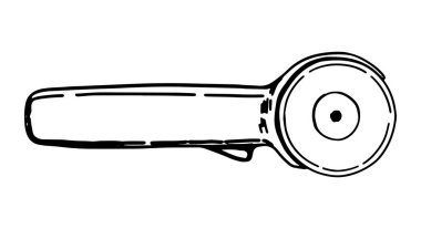 Rotary Cutter skeci, kumaş için bıçak. Dikiş sanatları, terzi aletleri. Retro oymacılık tarzında özet vektör illüstrasyonu.