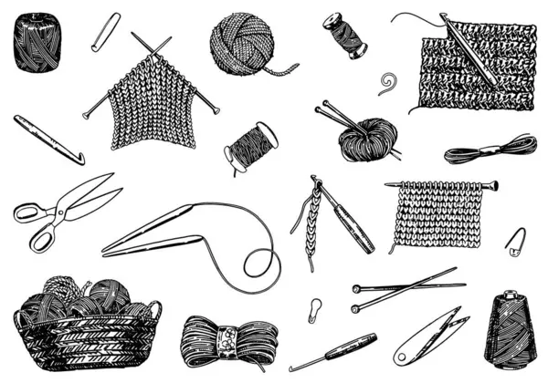 成套针织素描 手工工具 Hobby Knitwork涂鸦 概要矢量图解收集 矢量图形