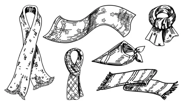 颈部附件涂鸦设置 不同季节的围巾 概要矢量图解收集 图库矢量图片