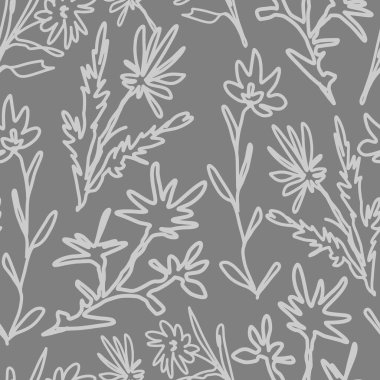 Soyut yabani bitkiler ve çiçekler pürüzsüz desenler. Sürekli çizgi çizmenin botanik süsü. Vektör çiçek tasarımı.