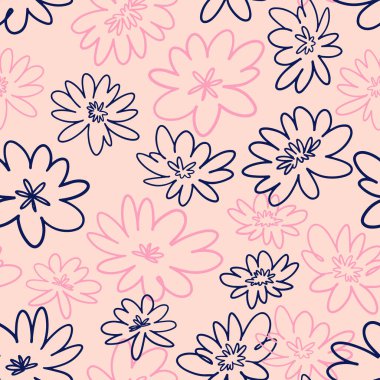 Soyut şakayık çiçekleri pürüzsüz desen. Basit bir çiçek süsü. Vektör botanik tasarımı.