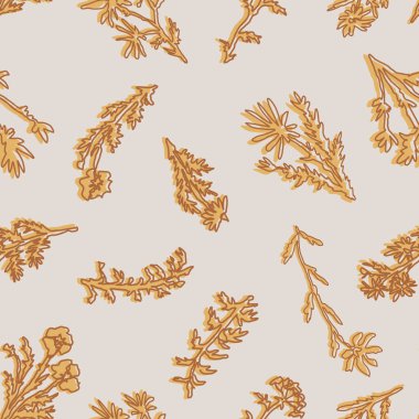 Soyut yabani bitkiler ve çiçekler pürüzsüz desenler. Sürekli çizgi çizmenin botanik süsü. Vektör çiçek tasarımı.