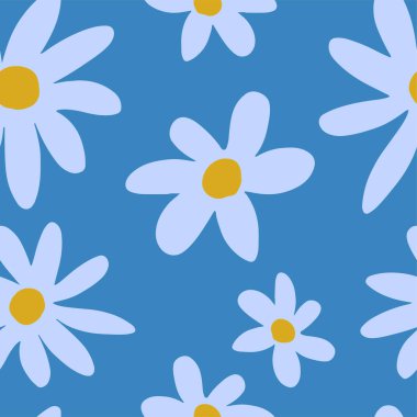 Daisy çiçek vektörünü kusursuz bir şekilde karalıyor. Modern tarzda bir çiçek süsü. Tekstil, duvar kağıdı, arkaplan, dekor için basit botanik tasarımı.