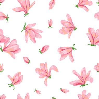 Çiçekli manolya çiçekleri kusursuz desen. El çizimi vektör çizimi. Bahar mevsimi botanik geçmişi. Renkli eski süs.