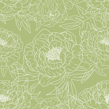 Elle çizilmiş vintage vektör pürüzsüz desen. Nazik şakayıklar. Renkli çiçekli botanik geçmişi. Yüzey tasarımı ambalajı, kağıt, tekstil, kartpostallar, hatıra defteri, baskılar, kumaş vs. Çizim biçimi