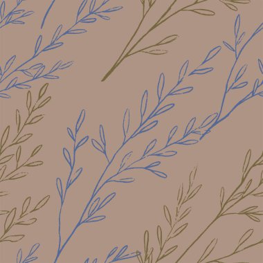 Tarla bitkilerinin çizimleri. Elle çizilmiş vektör pürüzsüz desen. Nazik renkli botanik süsü. Baskı, ambalaj, dekor, kumaş, tekstil, arkaplan, duvar kağıtları, yapıştırma kitabı için soyut yaz tasarımı.