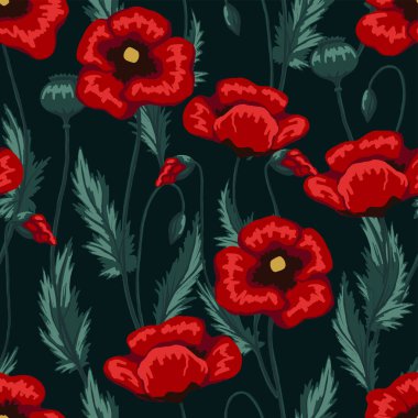 Haşhaş bitkileri pürüzsüz. El çizimi vektör çiçek çizimi. Soyut botanik geçmişi. Yaban çiçekleri eskizleri boyadı. Baskı, kumaş, tekstil, ambalaj, duvar kağıdı, dekor için klasik tasarım