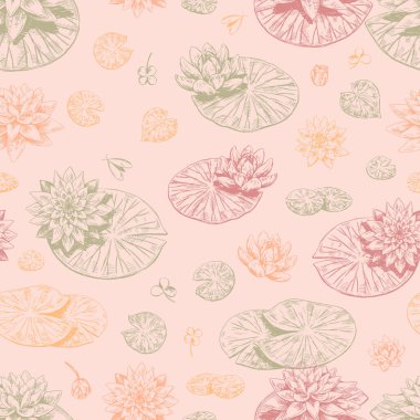 Soyut su zambağı deseni. Nilüfer çiçekli çiçek süsü. Vektör botanik tasarım geçmişi.