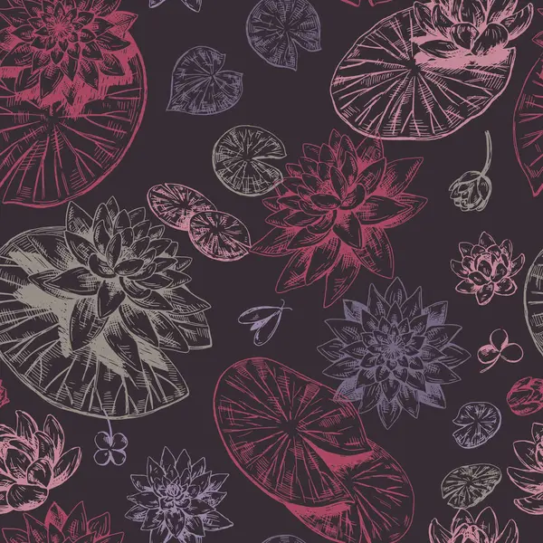 Soyut su zambağı deseni. Nilüfer çiçekli çiçek süsü. Vektör botanik tasarım geçmişi.