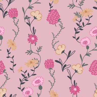 Soyut çiçekler pürüzsüz desenli. Basit bir botanik süsü. Vektör çiçek tasarımı.