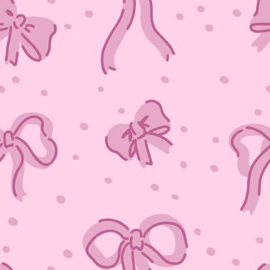 Çeşitli fiyonklarda kusursuz desenler, hediye kurdeleleri, çizgi film tarzında düğümler. Dekorasyon süsü. Tatil için vektör tasarımı.