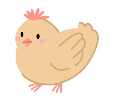 Sevimli piliç klibi. Bahar geldi çattı. Çizgi film tarzında vektör illüstrasyonu beyaza izole edildi.