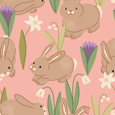 Sevimli tavşanlar pürüzsüz desen. Tavşanların süsü güzel hayvanlar. Çağdaş vektör illüstrasyonu.