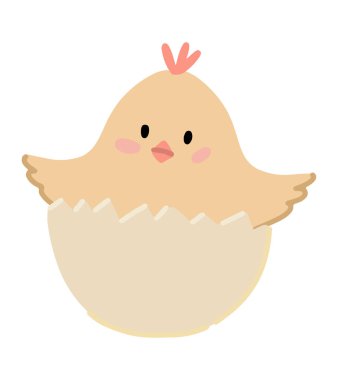 Yumurtadan çıkan civciv. Bahar zamanı Clipart. Çizgi film tarzında vektör illüstrasyonu beyaza izole edildi.